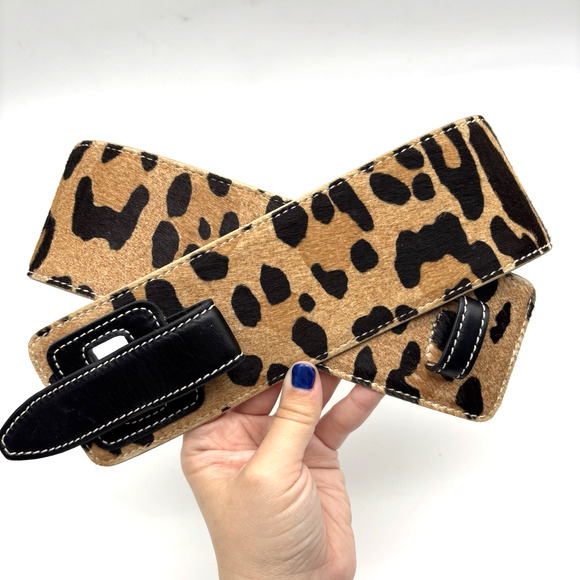 Vtg Barbara Bui Paris K6927 Leather Calf Hair Jaguar Print Wide Waist Belt 32\